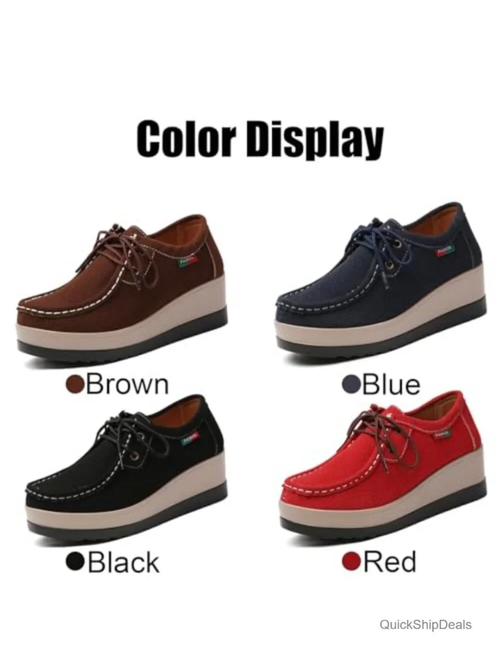 Women's Suede Platform Wedge Loafers with Arch Support Comfortable Lace Up